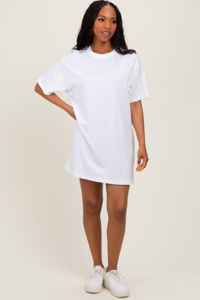 White Crewneck Short Sleeve T-Shirt Dress – PinkBlush