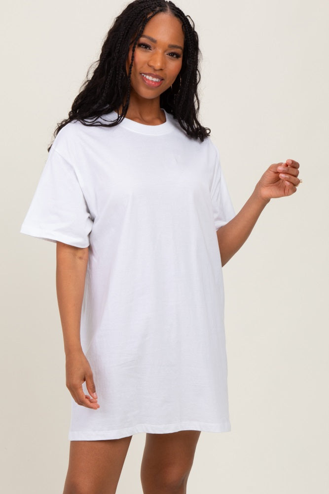 White Crewneck Short Sleeve T-Shirt Dress