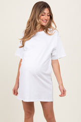 White Crewneck Short Sleeve Maternity T-Shirt Dress
