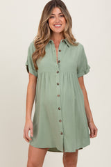 Sage Dolman Sleeve Linen Maternity Shirt Dress