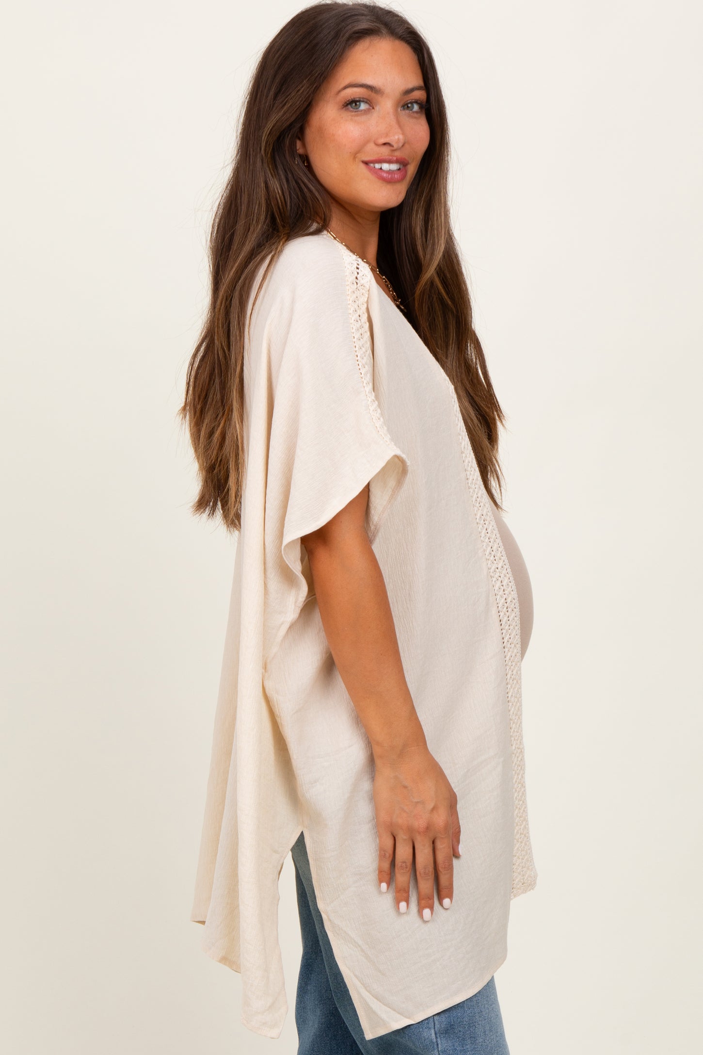 Cream Crochet Trim Rustic Maternity Cover Up