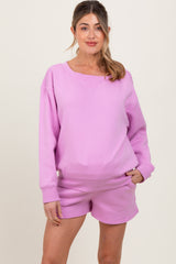 Mauve Fleece Sweatshirt Shorts Maternity Set