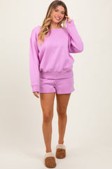 Mauve Fleece Sweatshirt Shorts Set