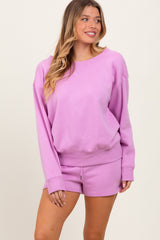 Mauve Fleece Sweatshirt Shorts Maternity Set