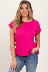 Fuchsia Rolled Short Sleeve Maternity Tee