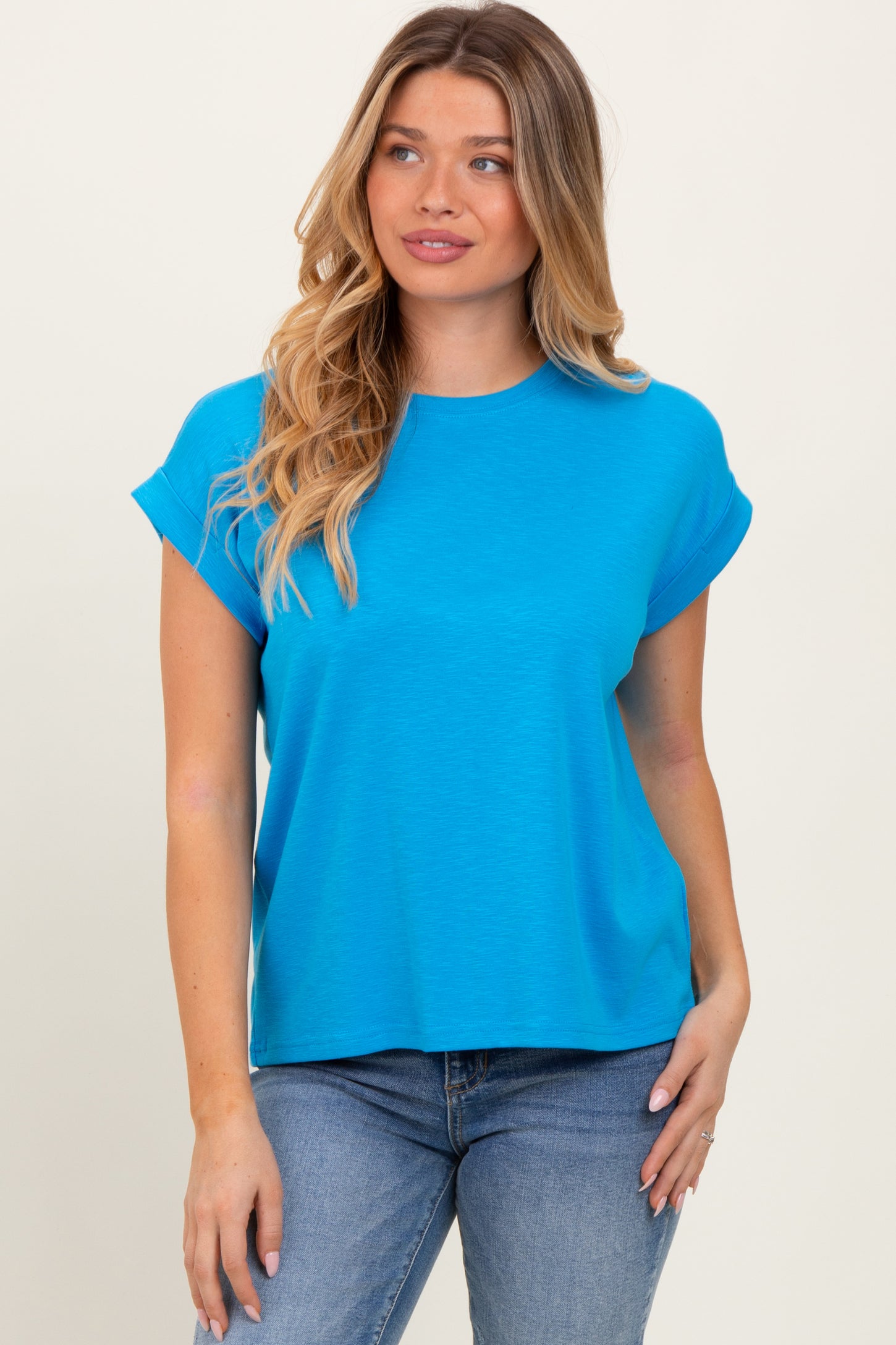 Aqua Rolled Short Sleeve Tee