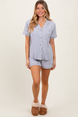 Heather Grey Short Sleeve Button Down Shirt Shorts Set
