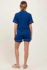 Light Navy Short Sleeve Button Down Shirt Shorts Maternity Set