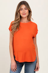 Orange Dolman Sleeve Round Neck Maternity Top