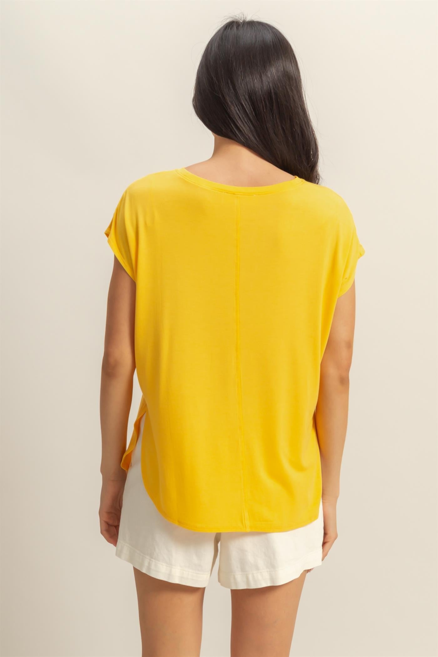 Yellow Dolman Sleeve Round Neck Top