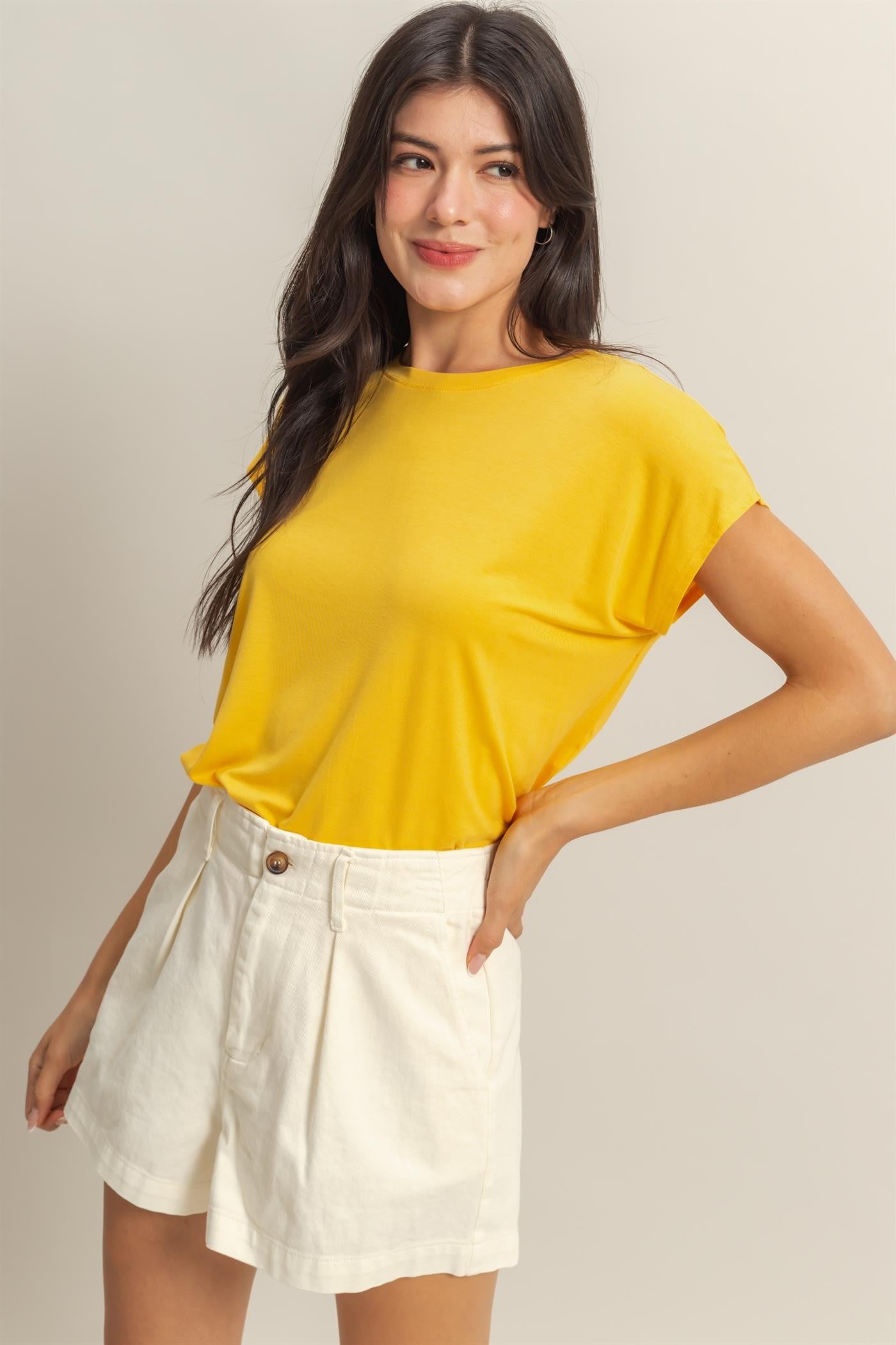 Yellow Dolman Sleeve Round Neck Top