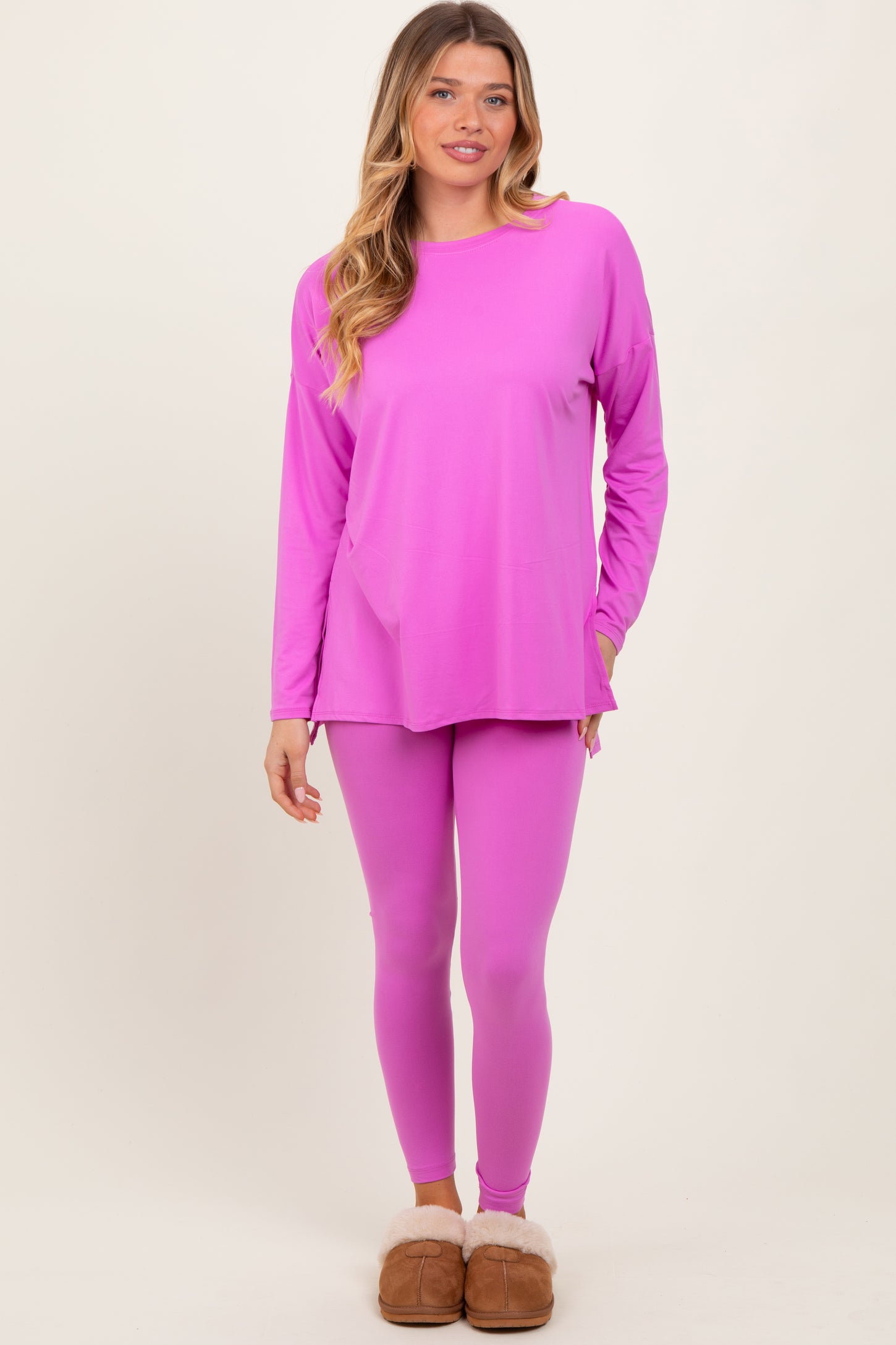 Mauve Brushed Knit Oversized Top and Legging Set