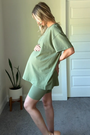 Light Olive Biker Shorts Maternity Set