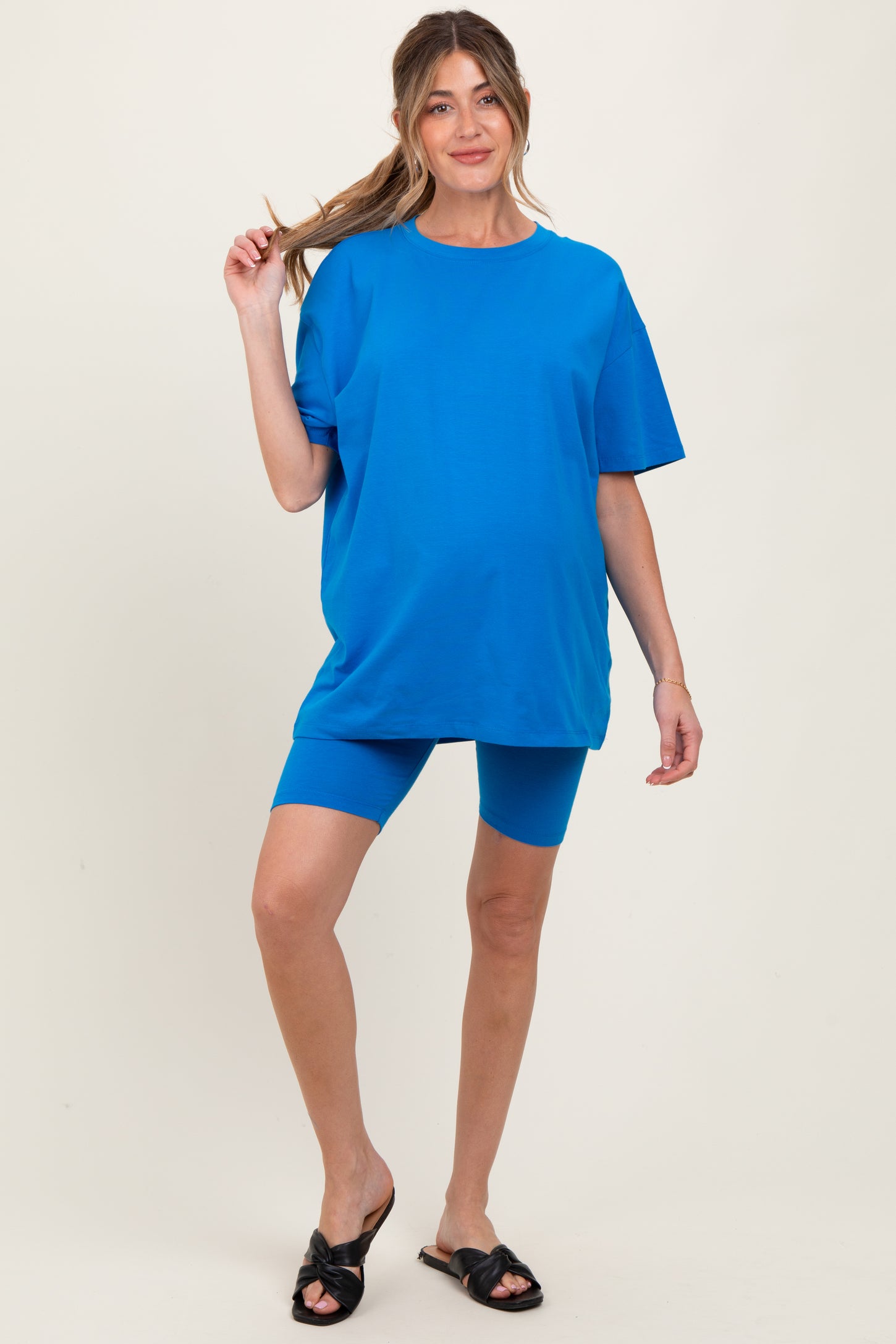 Aqua Biker Shorts Maternity Set