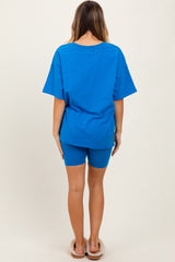 Aqua Oversized V-Neck Biker Short Set