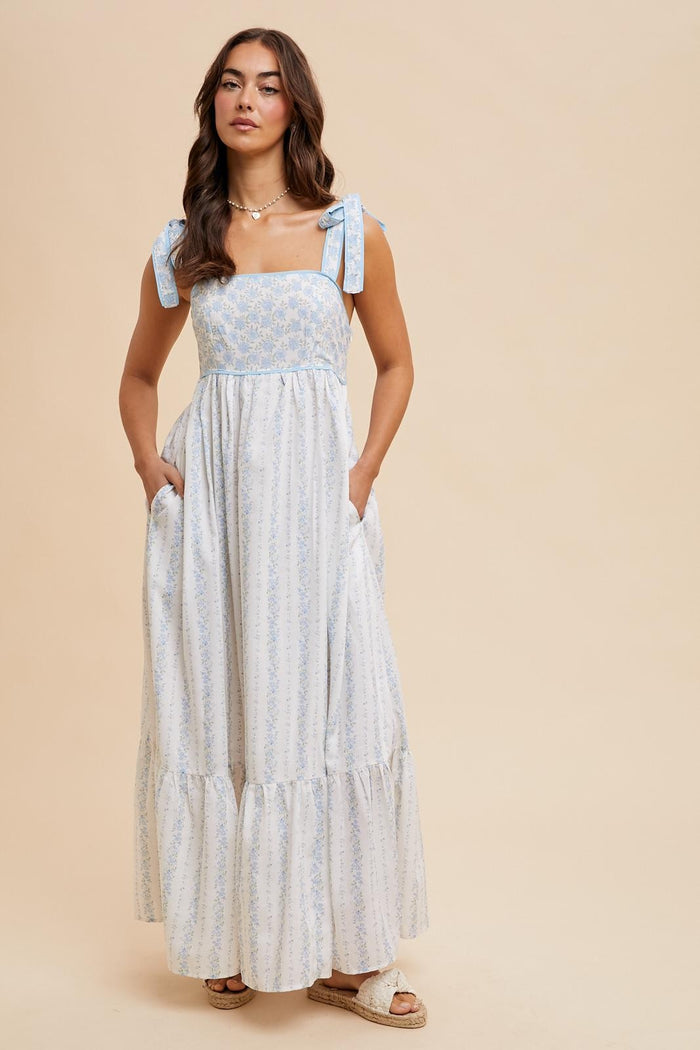 Light Blue Floral Cotton Maternity Dress