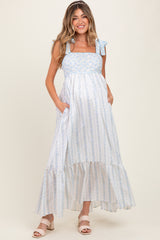 Light Blue Floral Cotton Maternity Dress