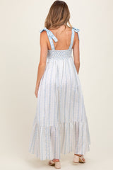 Light Blue Floral Cotton Maternity Dress