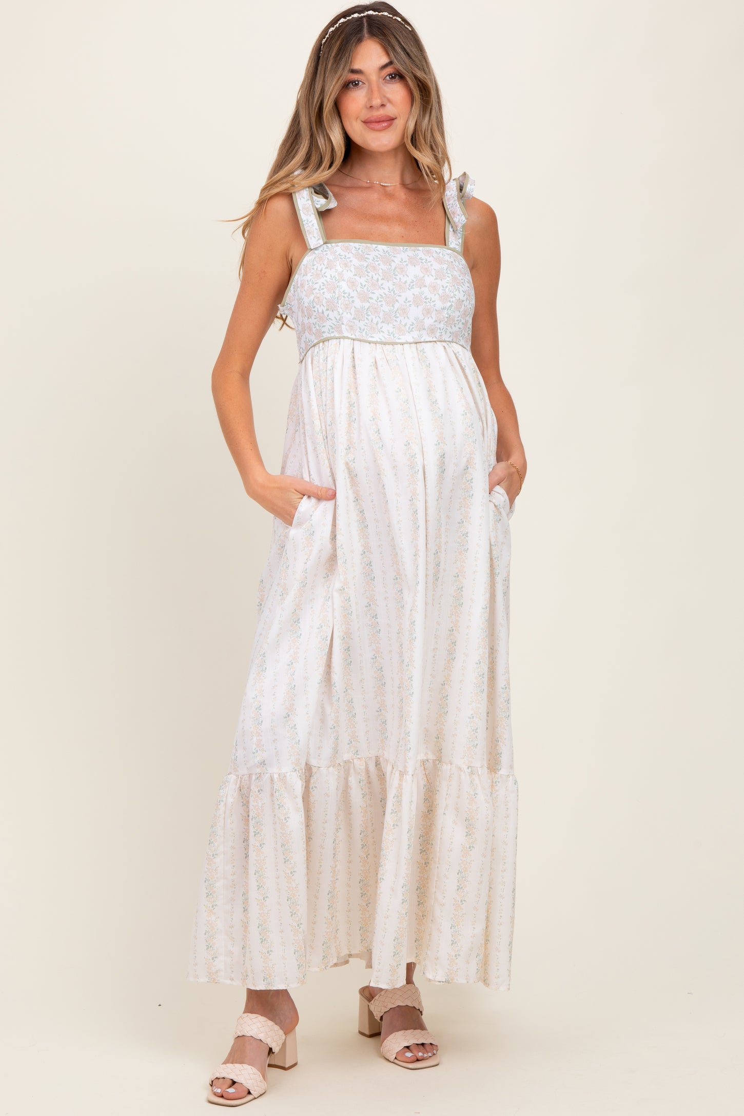 Peach Floral Cotton Maternity Dress