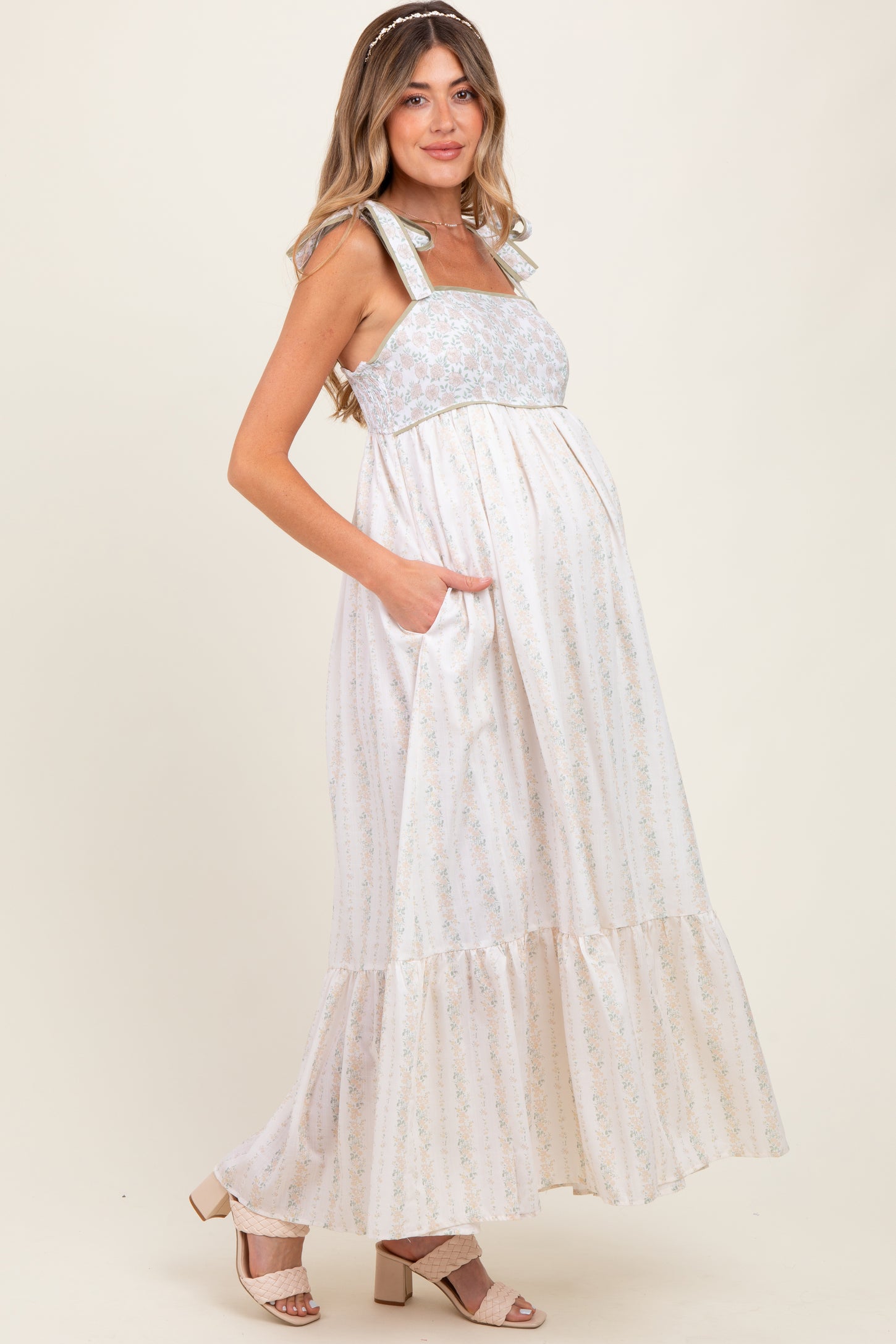 Peach Floral Cotton Maternity Dress