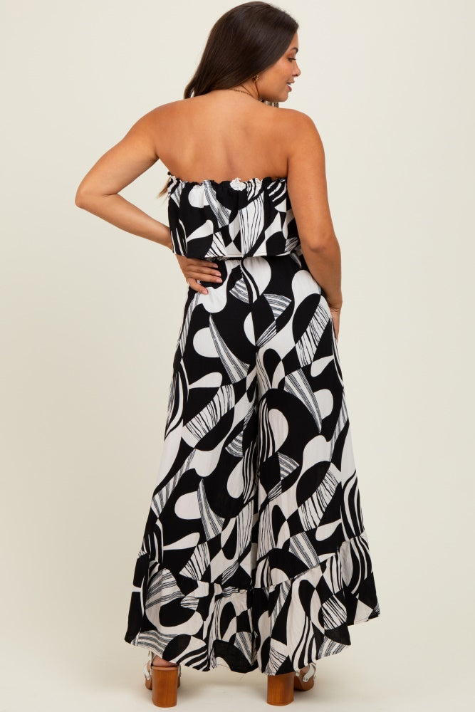 Black/Cream Printed Wide Leg Tube Maternity Jumpsuit