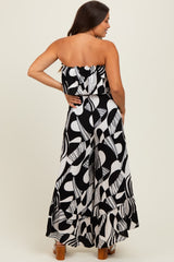 Black/Cream Printed Wide Leg Tube Maternity Jumpsuit
