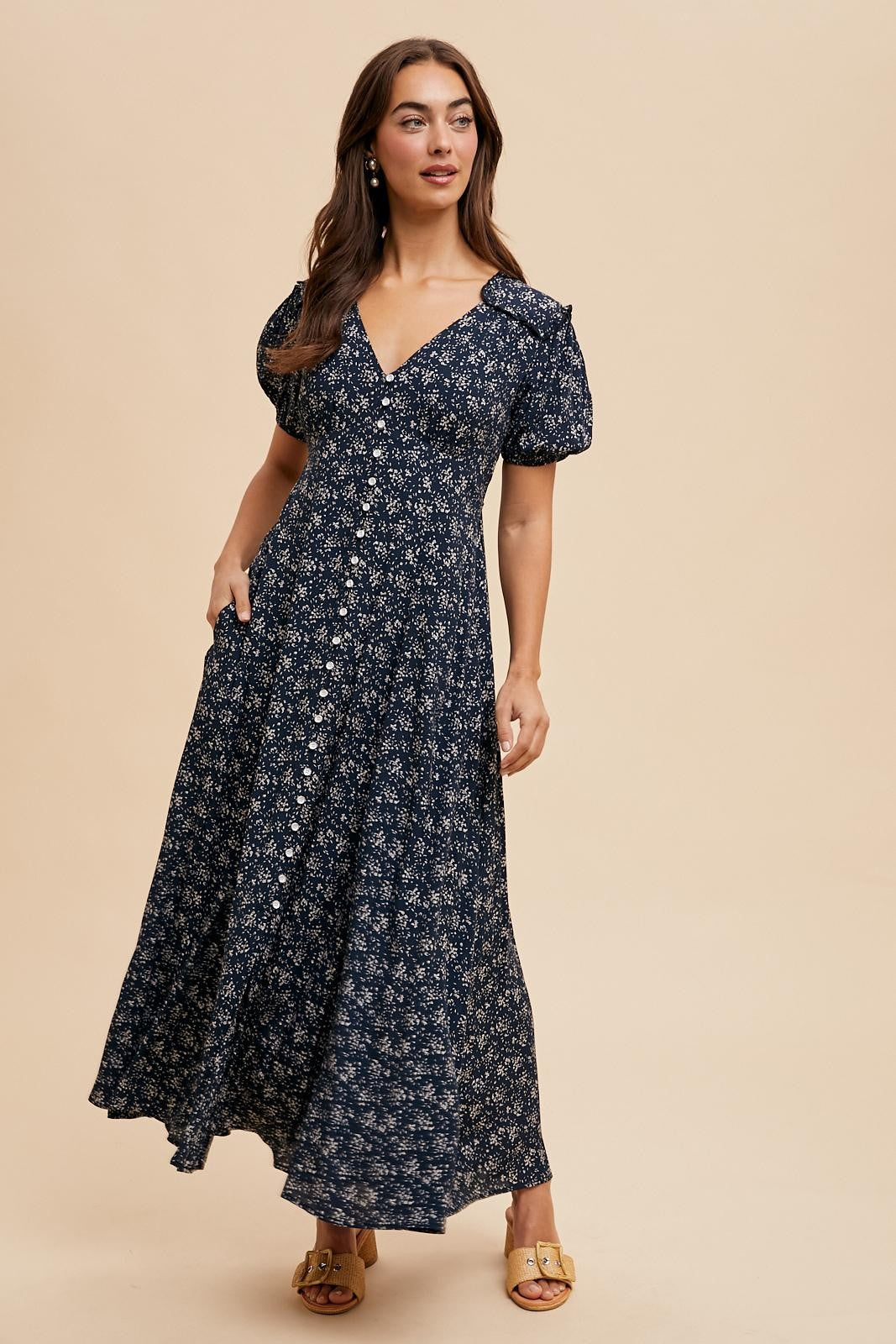 blue floral maternity dress Navy Button Down Main Store Details Embrace elegance and Light blue Lace-trimmed silk-satin Fabric:SILK