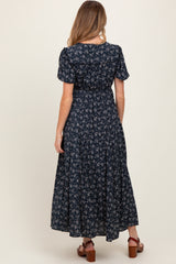 Navy Floral Button Down Maternity Dress