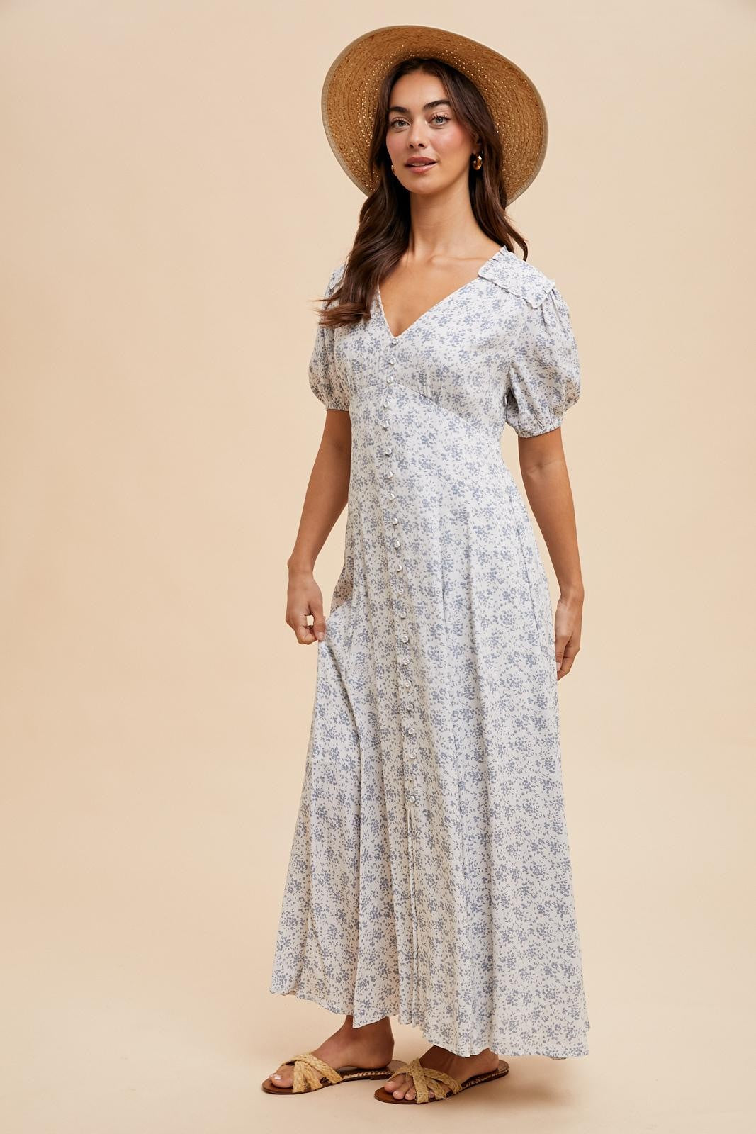 Light Blue Floral Button Down Maternity Dress