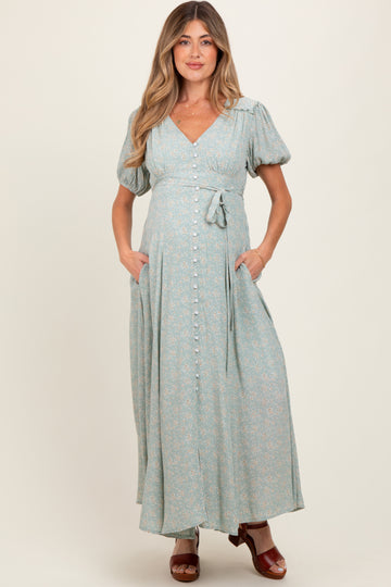 Sage Floral Button Down Maternity Dress