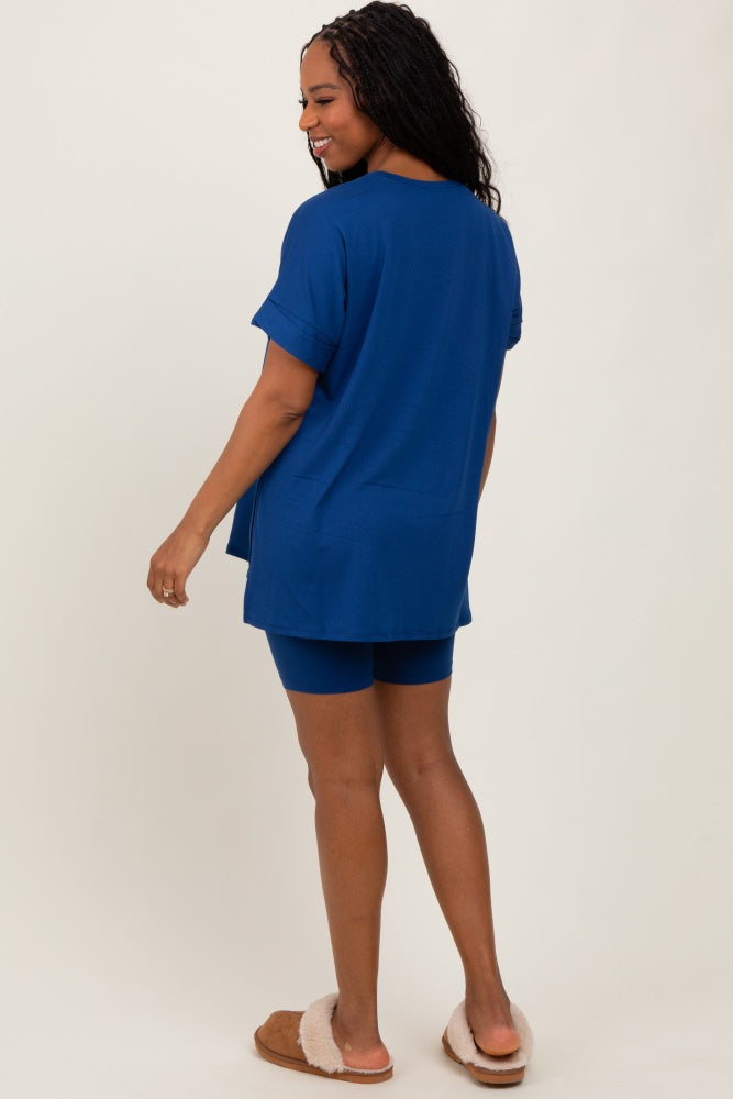 Navy Hi-Low Short Sleeve Tee Biker Short Set