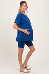 Navy Hi-Low Short Sleeve Tee Biker Short Maternity Set