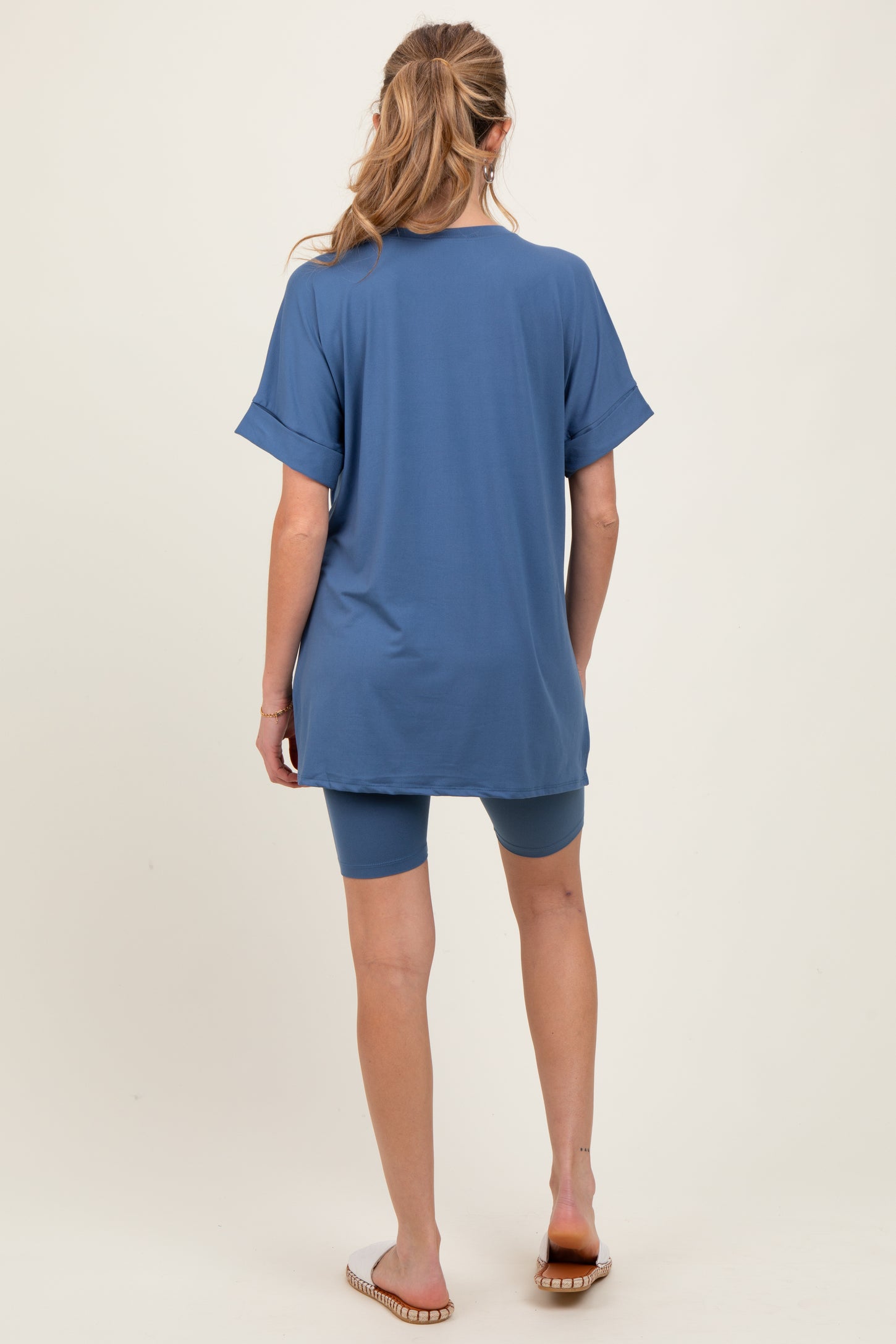 Blue Hi-Low Short Sleeve Tee Biker Short Maternity Set