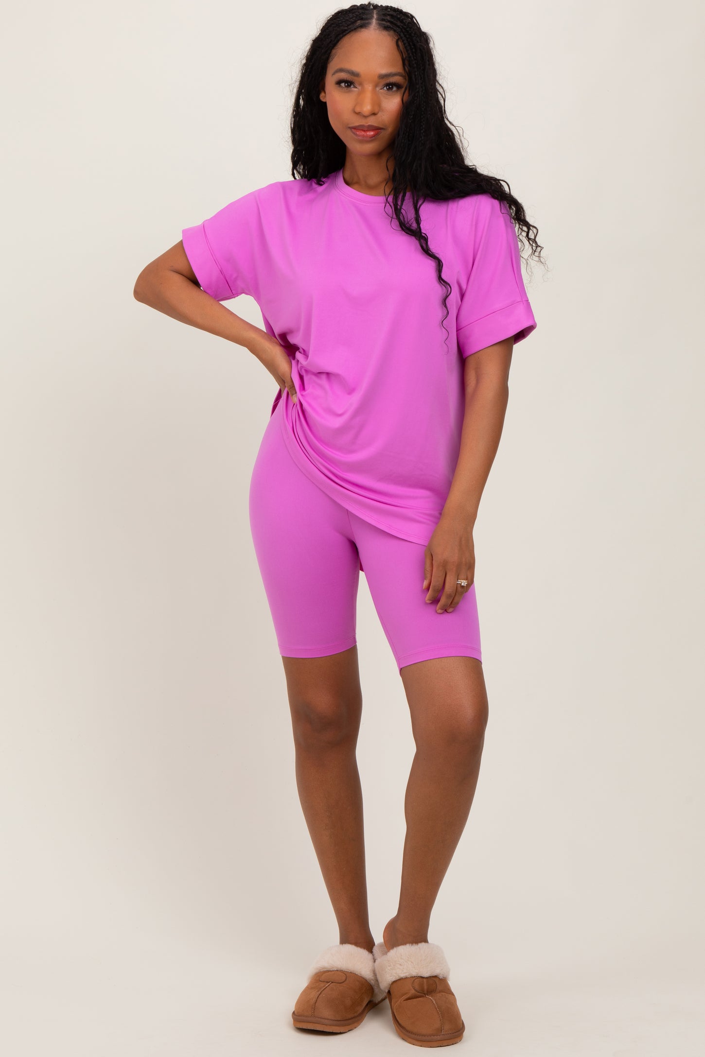 Mauve Hi-Low Short Sleeve Tee Biker Short Set