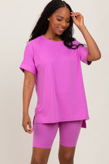 Mauve Hi-Low Short Sleeve Tee Biker Short Set