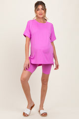 Mauve Hi-Low Short Sleeve Tee Biker Short Maternity Set