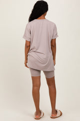 Beige Hi-Low Short Sleeve Tee Biker Short Set