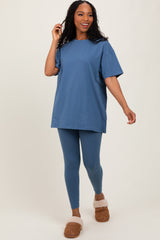 Blue Oversized Crewneck Short Sleeve and Legging Maternity Set