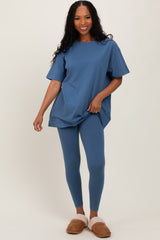 Blue Oversized Crewneck Short Sleeve and Legging Set