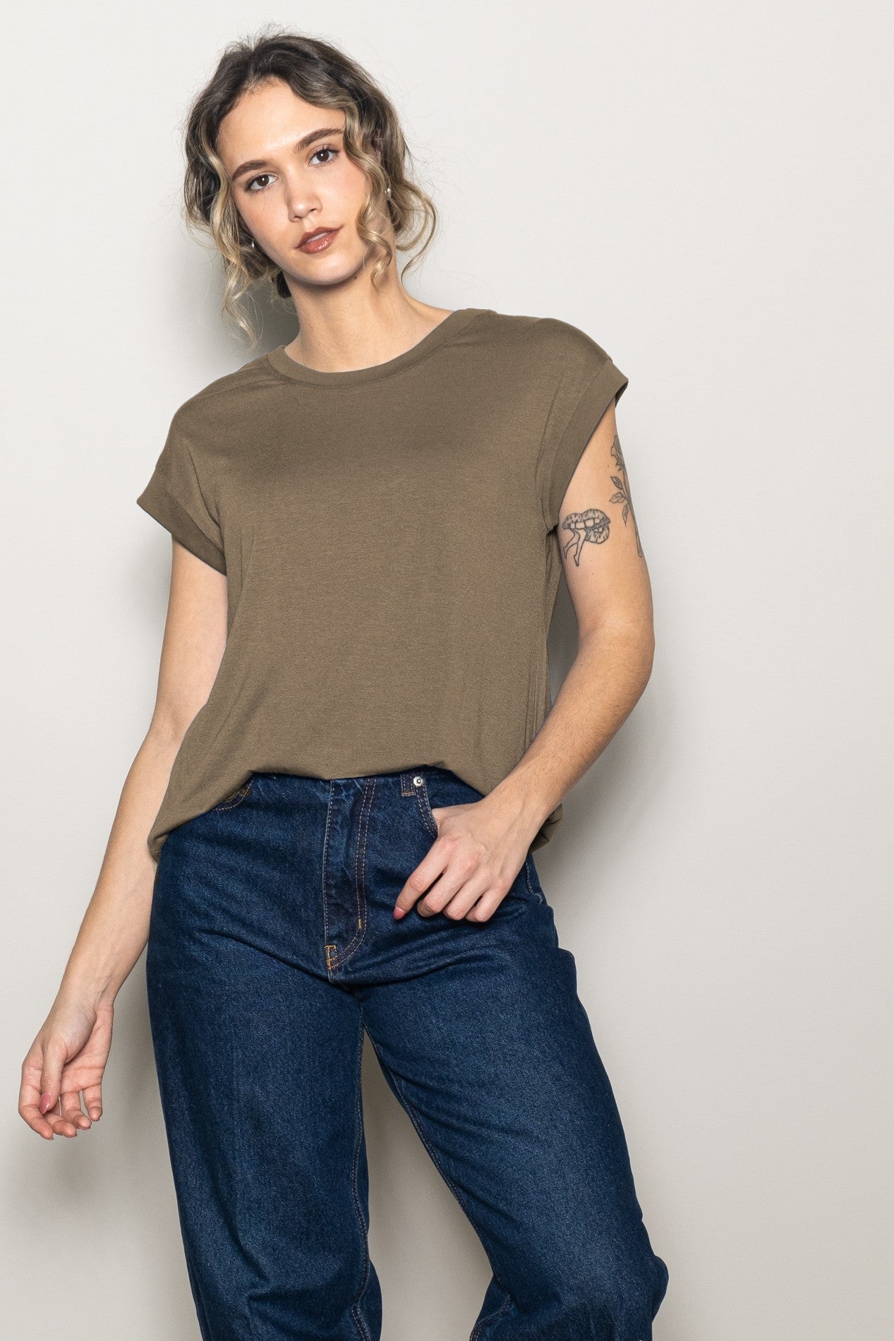 Mocha Crew Neck Muscle Tee