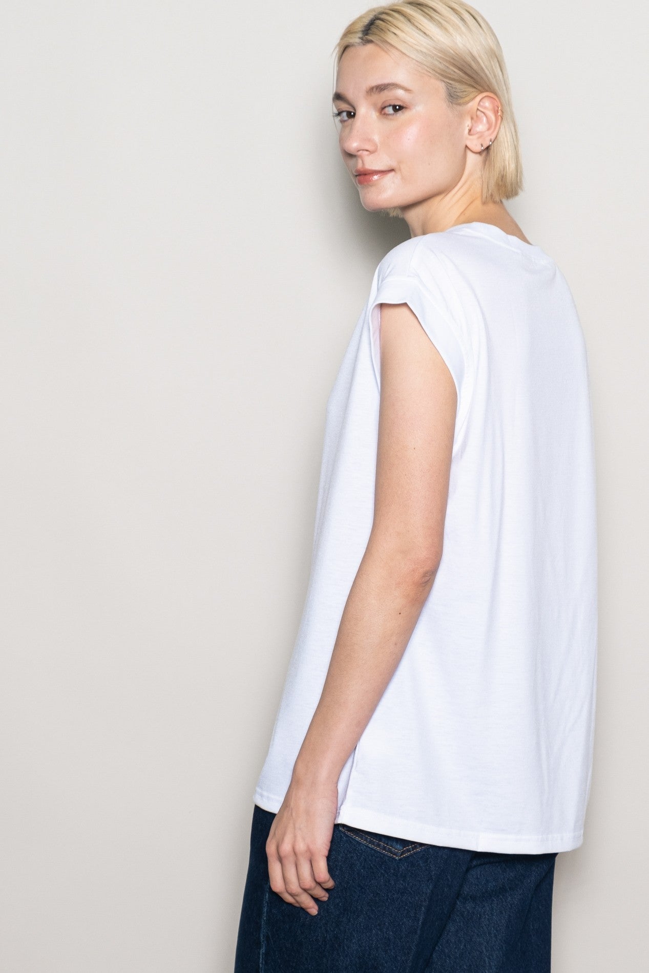 White Crew Neck Muscle Tee