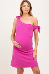 Magenta One Shoulder Tie Sleeveless Maternity Dress