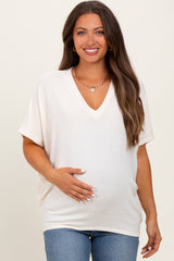 Cream V-Neck Crepe Knit Maternity Top