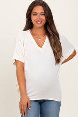 Cream V-Neck Crepe Knit Maternity Top