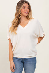 Cream V-Neck Crepe Knit Top