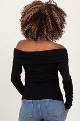 Black Off Shoulder Foldover Maternity Long Sleeve Top