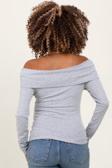 Heather Grey Off Shoulder Foldover Maternity Long Sleeve Top