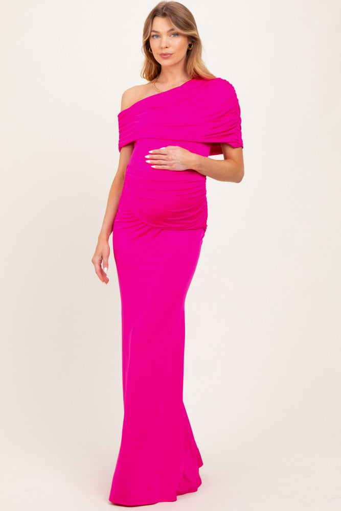 Pink Off Shoulder Foldover Ruched Maternity Maxi Dress – PinkBlush Pink Off Shoulder Foldover Ruched Maternity Maxi Dress – PinkBlush