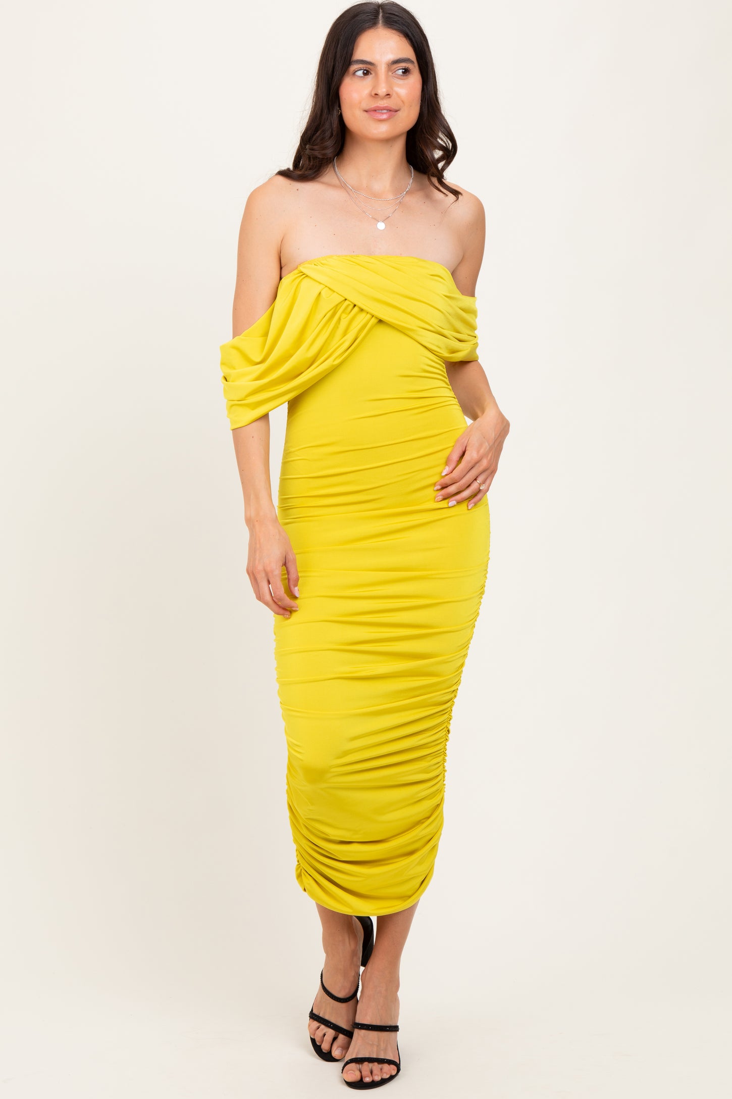 lime ruched dress Lime Ruched Mesh Fitted Tulip Hem Dress