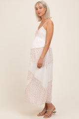 Cream Floral Sweetheart Neck Maternity Midi Dress